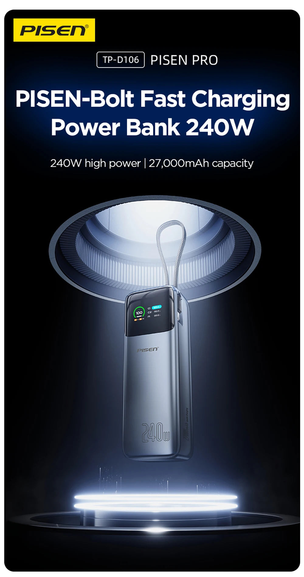 PISEN-Bolt 240W Fast Charging Power Bank