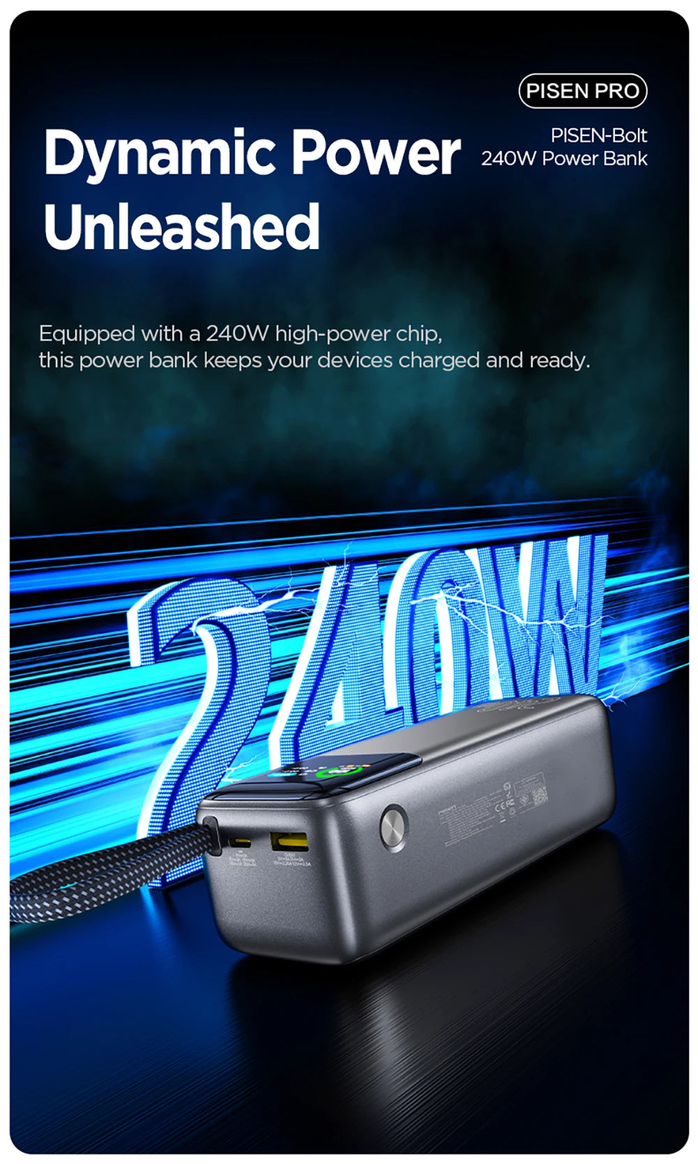 PISEN-Bolt 240W Fast Charging Power Bank