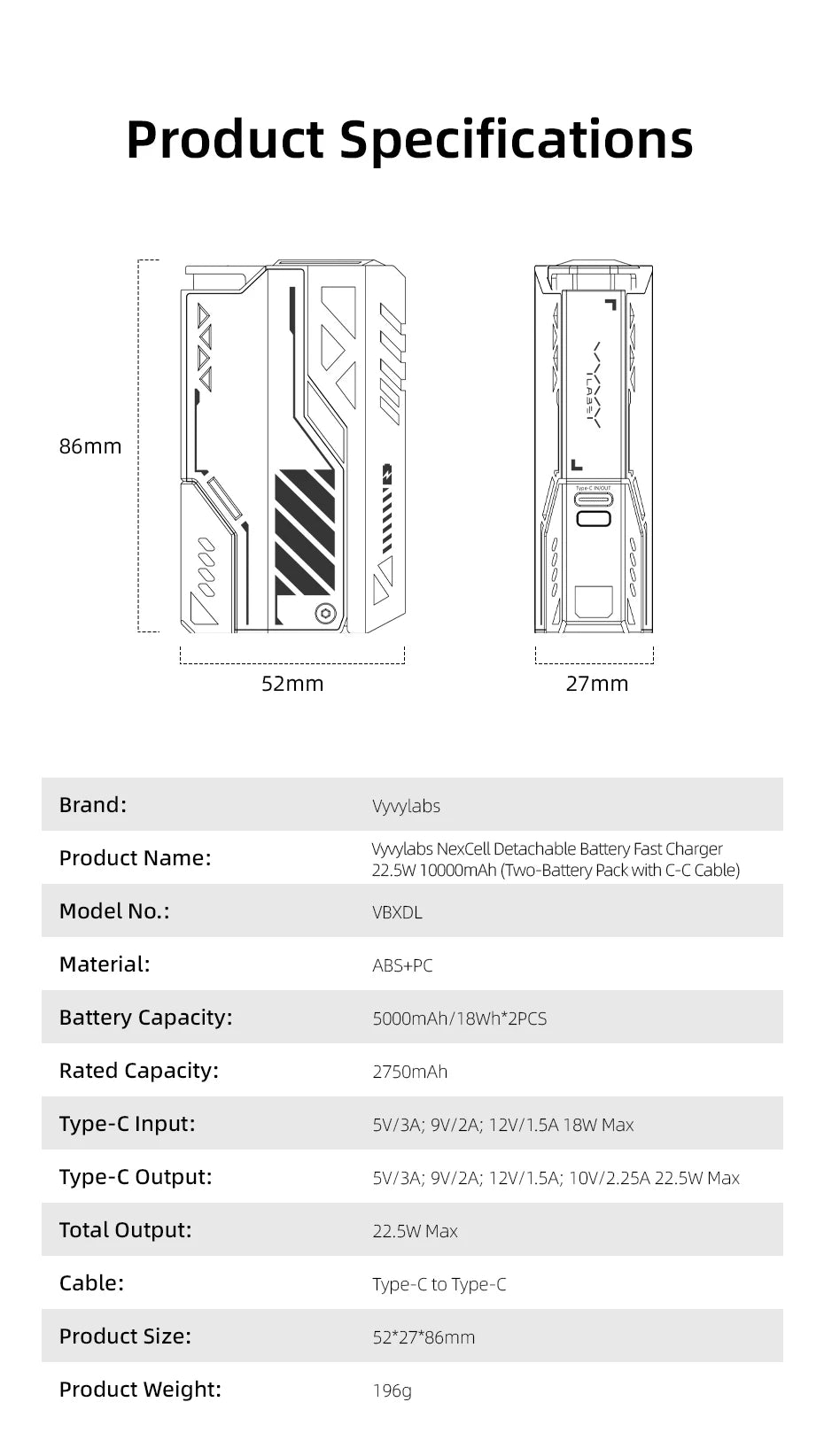 Vyvylabs NexCell Detachable Power Bank